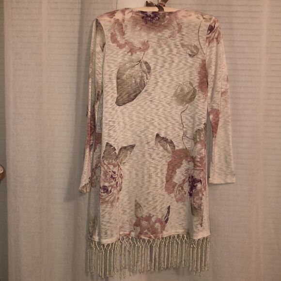American Rag S Knit Floral Open Front Tasseled Hem Cardigan Kimono Duster - Picture 3 of 12